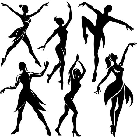 Set of Modern Dancers Exuding Grace and Movement in Silhouettesのイラスト素材