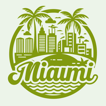Silhouette of Miami Beach Skyline with Text 'B' in Vector Black and Whiteのイラスト素材