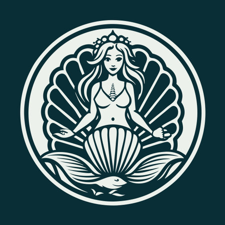 Elegant Vector Logo of a Mermaid Encased in a Swirly Seashellのイラスト素材