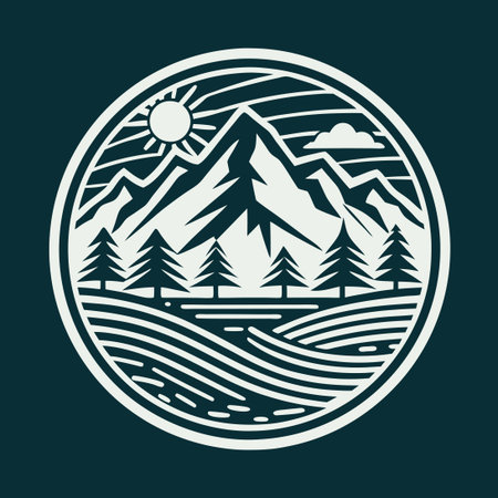 Mountain River Vector Logo Template: Minimalist and Adventurousのイラスト素材