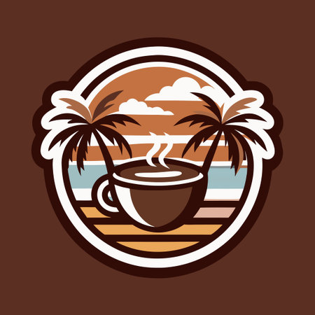 Palm Beach Cafe Logo Template with Ocean Viewのイラスト素材
