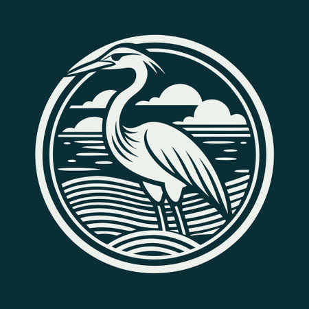Vintage Heron Logo with Minimalist Nature Illustrationのイラスト素材