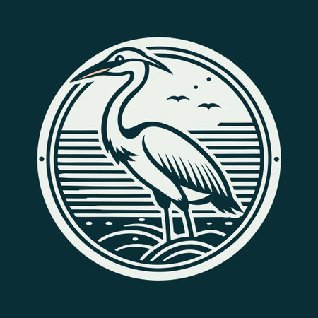 Minimalist Vintage Logo Illustration Featuring Nature and a Heronのイラスト素材
