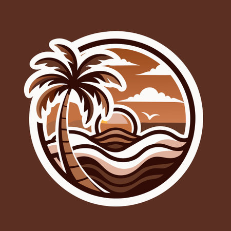 Palm Beach Logo Template Featuring Blue Ocean Waves and Golden Sandsのイラスト素材
