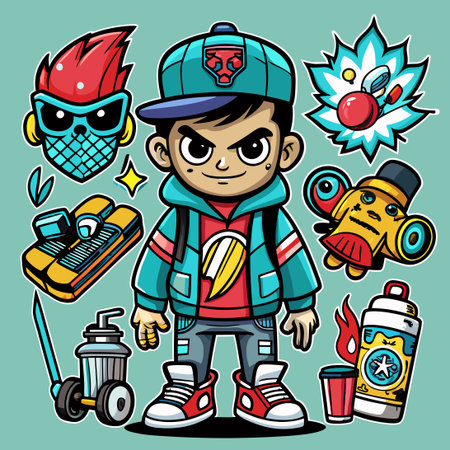 Cartoon Illustrations of Cool Street Art for T-shirt Designs