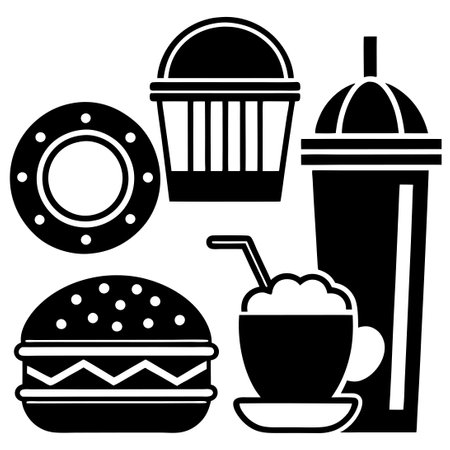 Comprehensive Set of Cafe Icons Featuring Restaurant Food and Drink Itemsのイラスト素材