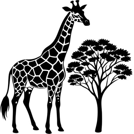 Captivating Silhouette of a Majestic Giraffe against a Serene Backgroundのイラスト素材