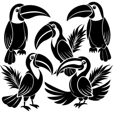 Six Stunning Toucan Silhouettes Adorned Against a Neutral Backdropのイラスト素材
