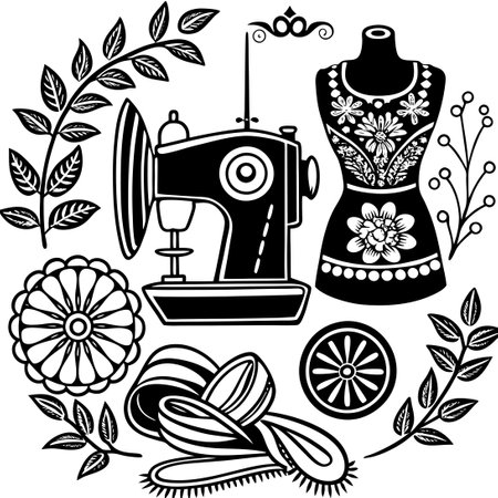 Detailed Embroidery Stitches, Borders, and Patterns for Sewing Projectsのイラスト素材