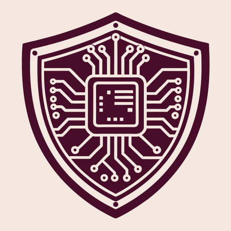 Futuristic Shield-Shaped Technology Icon for Industries and Protection