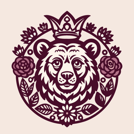 Vintage Bear Logo with Crown in Vector Format for Design and Brandingのイラスト素材