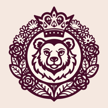 Vintage Crowned Bear Vector Logo with Classic Styleのイラスト素材