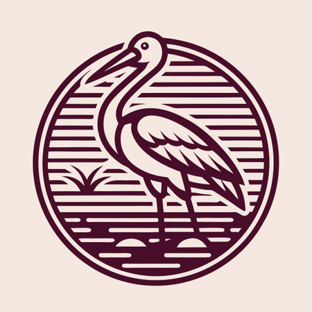Graceful Stork Silhouette in a Line Art Vector Illustrationのイラスト素材
