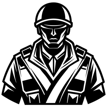 Silhouette of a Soldier Standing Tall in Vector Illustrationのイラスト素材