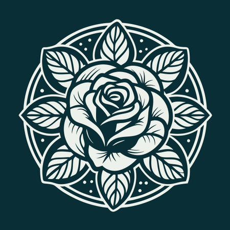 Intricate and Detailed Tattoo Design Featuring a Rose with Delicate Leavesのイラスト素材