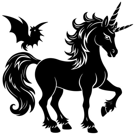 Silhouette of a Majestic Unicorn Dancing Amidst a Mystical Forestのイラスト素材