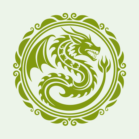 Vector Illustration of a Circular Dragon Logo in a Dynamic Poseのイラスト素材