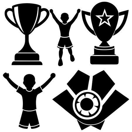 Vector Award Cups and Trophy Icons in Black and Whiteのイラスト素材