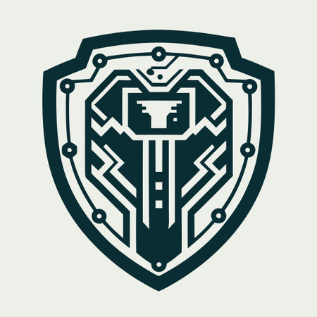 Tech Shield Logo Template with Vector Emblem in Blue and Orangeのイラスト素材