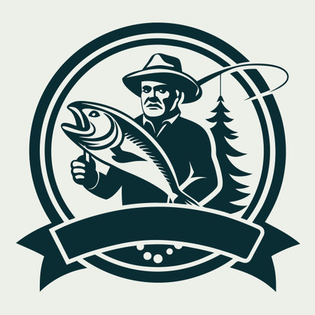 Nostalgic Vintage Fishing Logo Emblem with Classic Design Elementsのイラスト素材