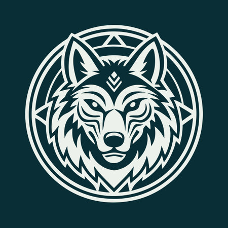Abstract Wolf Head Icon with Fluid Lines in Vibrant Blue Tonesのイラスト素材