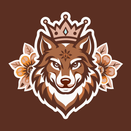 Vintage Wolf Crown Flower Logo Vector Illustration with Royal Elementsのイラスト素材