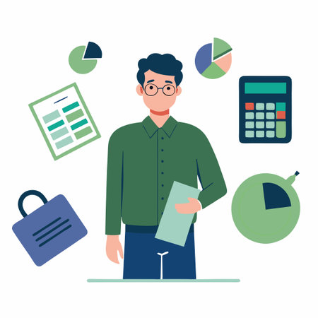 Accountant Concept Illustration Demonstrating Financial Documentsのイラスト素材