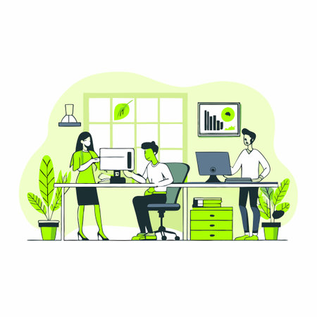 Concept Illustration Depicting the Modern Workplace: Collaboration, Communication, and Efficiencyのイラスト素材