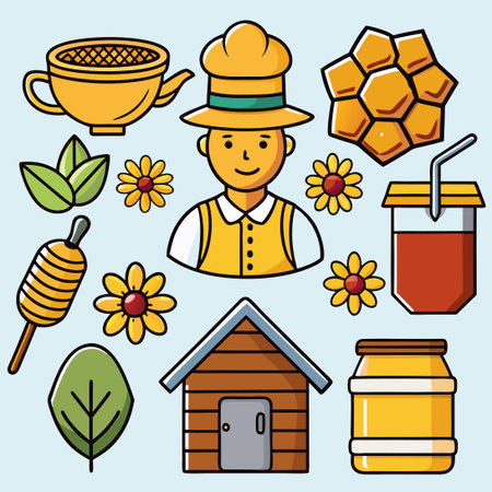 Comprehensive Apiary and Beekeeping Icon Set for Professional Apiarists and Enthusiastsのイラスト素材