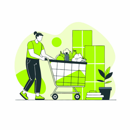 Digital Shopping Concept: Adding Products to Virtual Cartのイラスト素材