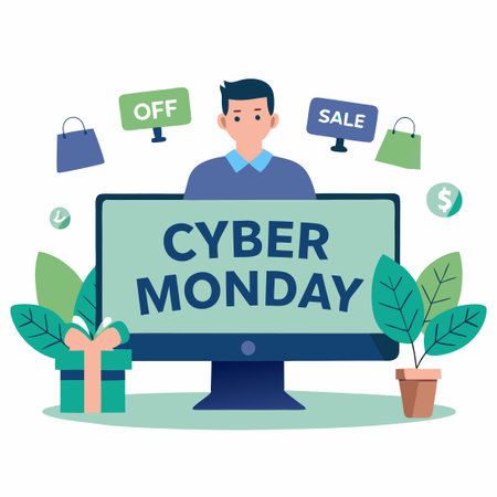 Captivating Cyber Monday Web Banner for Festive Online Shopping Dealsのイラスト素材