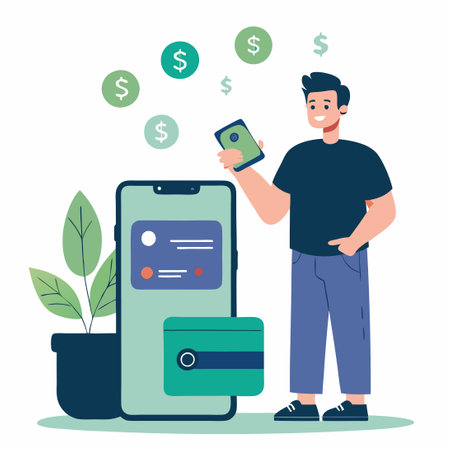 Smartphone-Based Digital Wallet Concept Design Illustrationsのイラスト素材