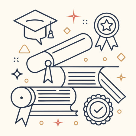 Line Art Graduation Diploma and Scroll Icons for Celebrationsのイラスト素材