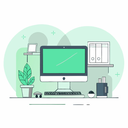 Conceptual Illustration of a Futuristic Desktop Computer with an Immersive Experienceのイラスト素材