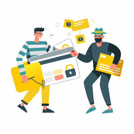 Uncover the Hidden Truths: Illustrative Flat Lay of Credit Card Fraud Awarenessのイラスト素材