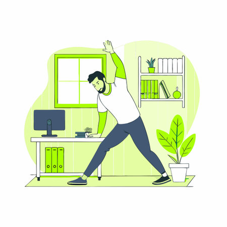 Office Worker Performing Workplace Stretches to Maintain Health and Reduce Fatigueのイラスト素材