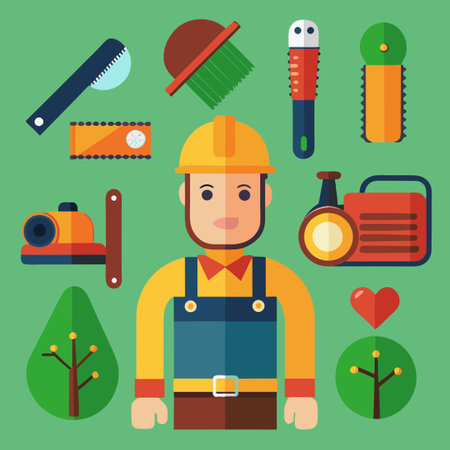 Icon Set for Forestry and Arborists Featuring a Lumberjackのイラスト素材