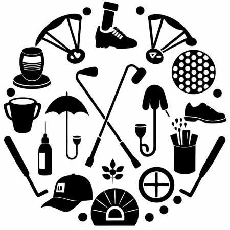 Comprehensive Golf Icons Set in Minimalist Line Art Style for Golf Club Conceptsのイラスト素材