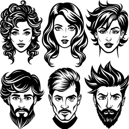 Stunning Collection of Four Diverse Hair Styling Optionsのイラスト素材