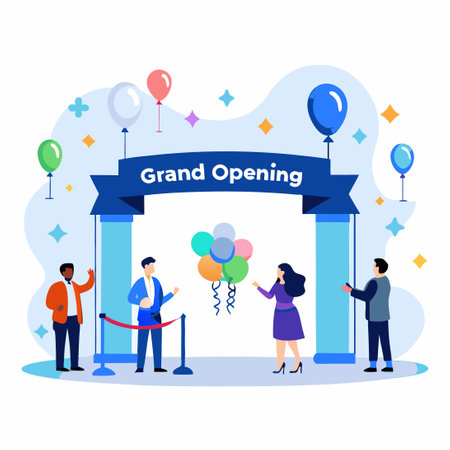 Grand Opening Celebration with Realistic Background in Vivid Colorsのイラスト素材