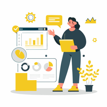 Social Media Marketing Analyst Ian Illustrating KPIs on a Whiteboardのイラスト素材