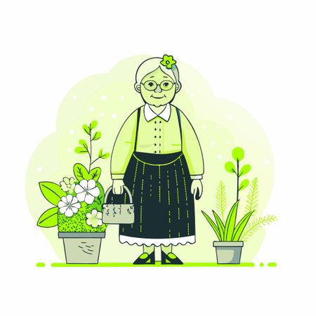 Elderly Woman Embracing a Joyful Concept with Flowersのイラスト素材