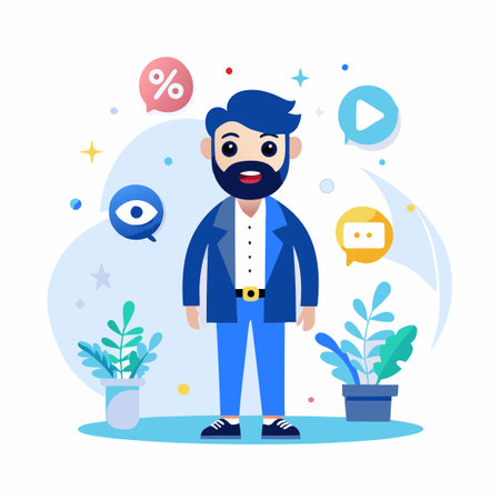 Cartoon Character of Bee Buzzing on Floral Wreath for October 4, 2024のイラスト素材