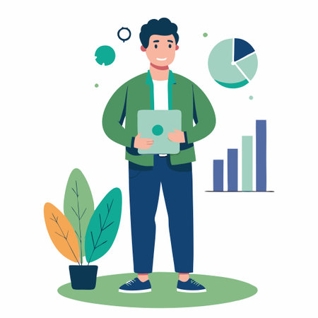 Cheerful Cartoon Character Buzzing in Excitement for B 2024のイラスト素材