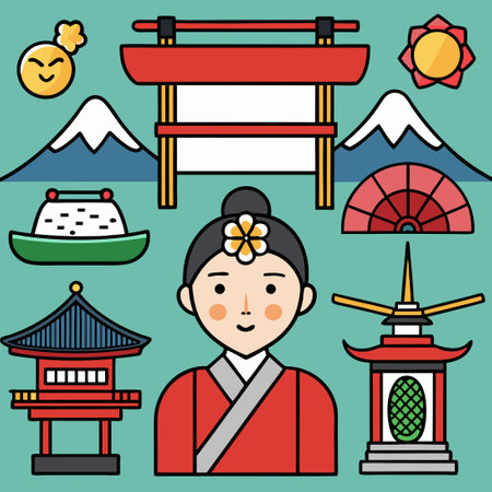 Vibrant Collection of Japanese Culture Iconography and Symbolismのイラスト素材
