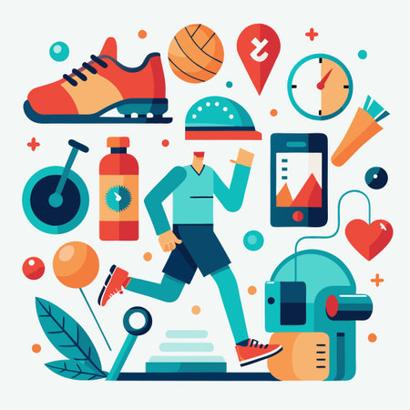 Joggers and Runners Delight: Essential Equipment Icons for Fitness Enthusiastsのイラスト素材