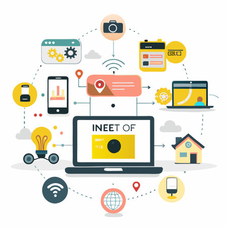 Landing Page for Internet of Things (IoT) Concept Illustrating Connectivity and Automationのイラスト素材