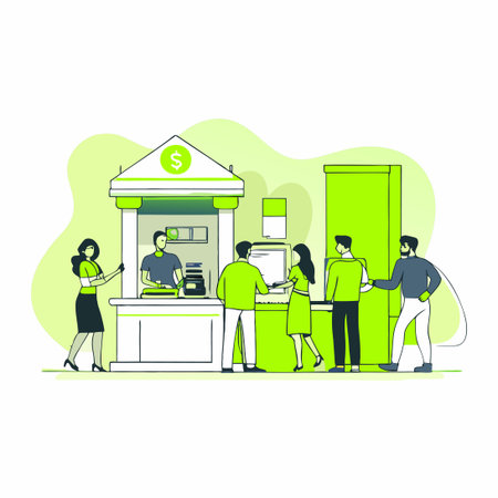 Customers Withdrawing Cash from a Bankのイラスト素材
