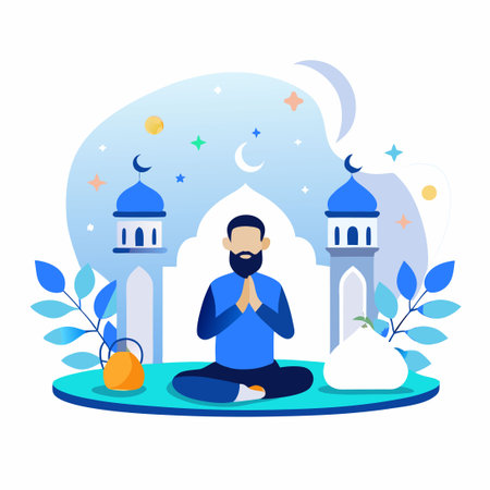 Serene Illustration of a Contemplative Female Praying with Hands Togetherのイラスト素材