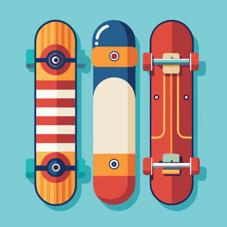 Vintage Skateboard Collection Featuring a Variety of Classic Deck Designsのイラスト素材